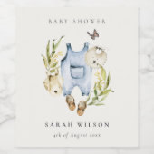 Cute Blue Leafy Foliage Boy Clothes Baby shower Wijn Etiket (Enkel label)