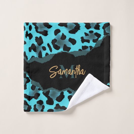 Cute Blue Leopard Print Bad Handdoek (Wasdoekje)