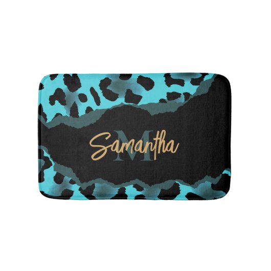 Cute Blue Leopard Print Badmat (Voorkant)