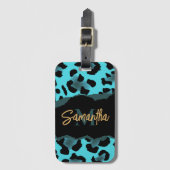 Cute Blue Leopard Print Bagagelabel (Voorkant (verticaal))