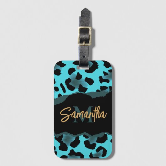 Cute Blue Leopard Print Bagagelabel (Voorkant (verticaal))