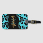 Cute Blue Leopard Print Bagagelabel (Voorkant (horizontaal))