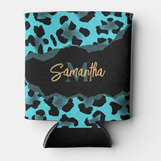 Cute Blue Leopard Print Blikjeskoeler (Voorkant)