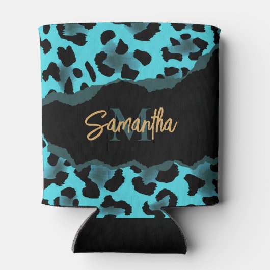 Cute Blue Leopard Print Blikjeskoeler (Achterkant)