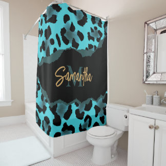 Cute Blue Leopard Print Douchegordijn
