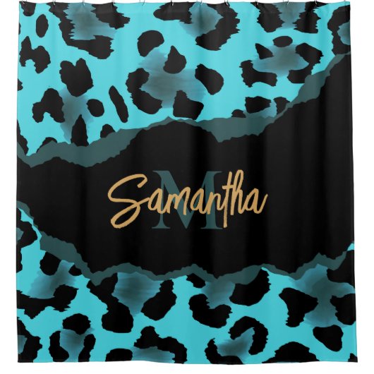 Cute Blue Leopard Print Douchegordijn (Voorkant)