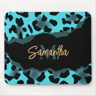 Cute Blue Leopard Print Muismat
