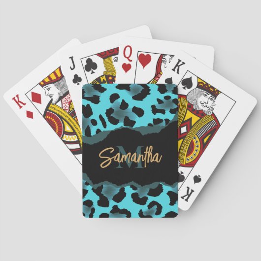 Cute Blue Leopard Print Pokerkaarten (Achterkant)