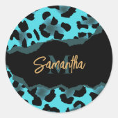 Cute Blue Leopard Print Ronde Sticker (Voorkant)
