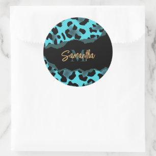 Cute Blue Leopard Print Ronde Sticker