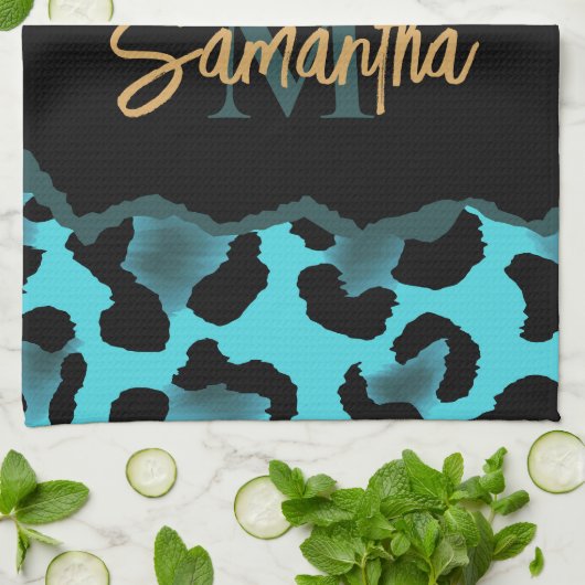 Cute Blue Leopard Print Theedoek (Gevouwen)