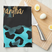 Cute Blue Leopard Print Theedoek (Quarter Fold)