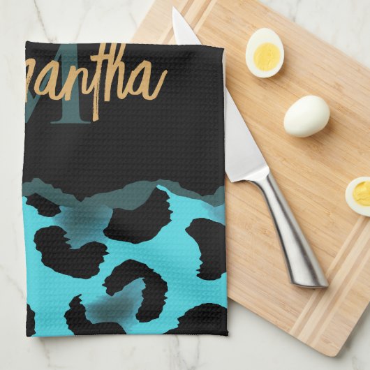 Cute Blue Leopard Print Theedoek (Quarter Fold)