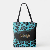 Cute Blue Leopard Print Tote Bag (Achterkant)