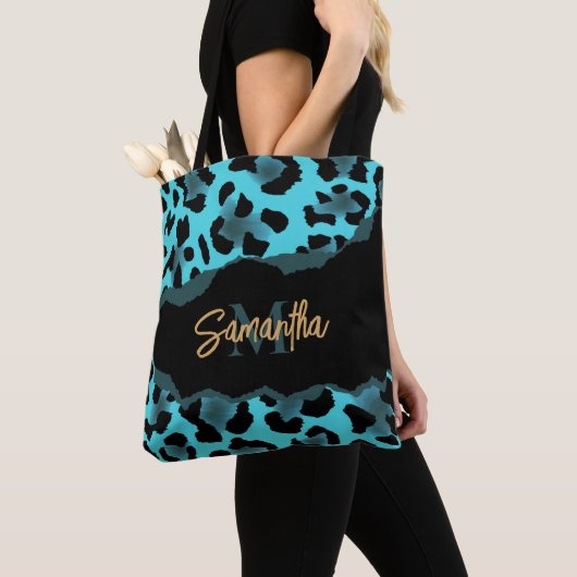 Cute Blue Leopard Print Tote Bag (Dichtbij)