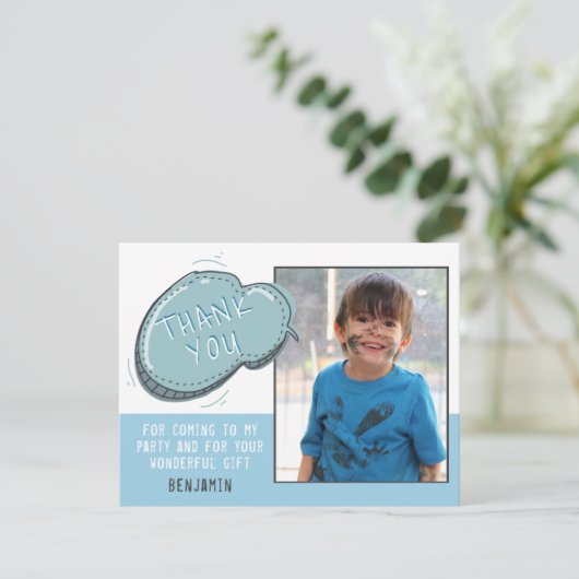 Cute Blue Lijst Birthday Bedankt voor je foto (Staand voorkant)