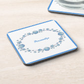 Cute Blue Lijst Girly Personalized Bier Onderzetter (Linkerzijde)