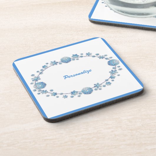 Cute Blue Lijst Girly Personalized Bier Onderzetter (Linkerzijde)