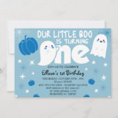 Cute Blue Little Boo Halloween First Birthday Kaart (Voorkant)