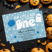 Cute Blue Little Boo Halloween First Birthday Kaart