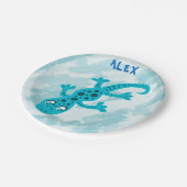 Cute Blue Lizard Gecko Birthday Name Papieren Bordje (Gekanteld)