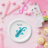 Cute Blue Lizard Gecko Birthday Name Papieren Bordje (Feest)