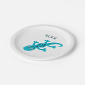 Cute Blue Lizard Gecko Birthday Name Papieren Bordje (Gekanteld)