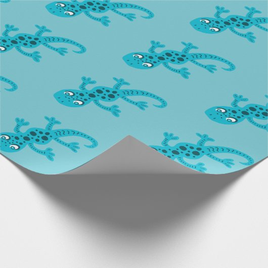 Cute Blue Lizard Gecko Drawing Kinder Cadeaupapier (Hoek)
