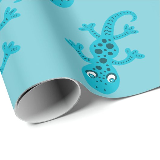 Cute Blue Lizard Gecko Drawing Kinder Cadeaupapier (Rol Hoek)