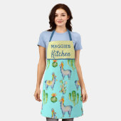 Cute Blue Llama Cactus Succulent Pattern Kitchen Schort (Gedragen)