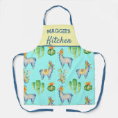 Cute Blue Llama Cactus Succulent Pattern Kitchen Schort (Voorkant)