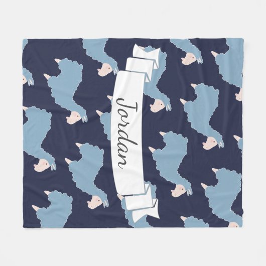 Cute Blue Llamas Custom Name Fleece Deken (Voorkant (Horizontaal))