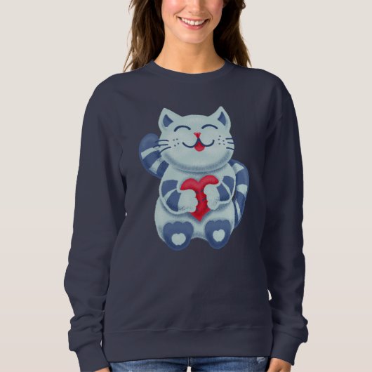 Cute blue love cat trui (Voorkant)