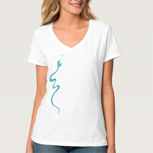 Cute Blue Loving Cartoon Snake T-shirt (Voorkant)