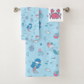 Cute Blue Mermaid Bath Towel Set Bad Handdoek (Insitu)