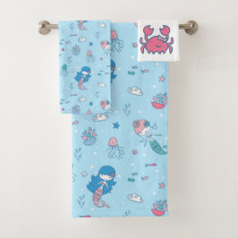 Cute Blue Mermaid Bath Towel Set Bad Handdoek