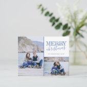 Cute Blue Merry-kerstfotokaart Feestdagenkaart (Staand voorkant)