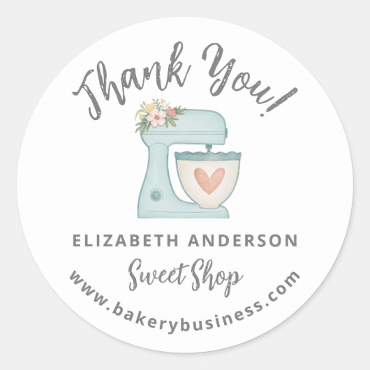 Cute Blue Mixer Bakery Business Thank you Sticker (Voorkant)