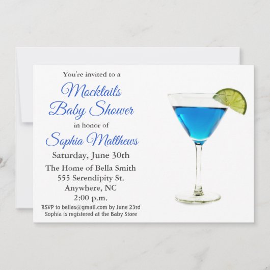 Cute Blue Mocktails Baby shower Boy Invitation Kaart (Voorkant)