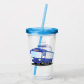 Cute blue modern bus cartoon illustratie acryl drinkbeker (Achterkant)