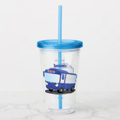 Cute blue modern bus cartoon illustratie acryl drinkbeker (Voorkant)