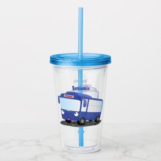 Cute blue modern bus cartoon illustratie acryl drinkbeker (Voorkant)