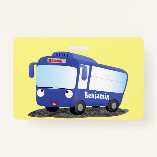 Cute blue modern bus cartoon illustratie badge (Voorkant)