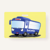 Cute blue modern bus cartoon illustratie badge (Achterkant)