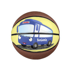 Cute blue modern bus cartoon illustratie basketbal
