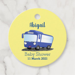 Cute blue modern bus cartoon illustratie bedankjes labels