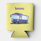 Cute blue modern bus cartoon illustratie blikjeskoeler (Voorkant)