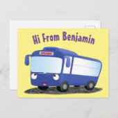 Cute blue modern bus cartoon illustratie briefkaart (Voorkant / Achterkant)