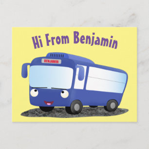 Cute blue modern bus cartoon illustratie briefkaart