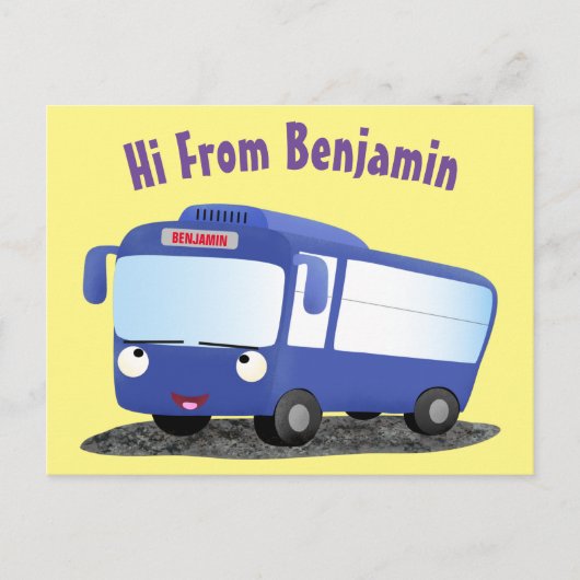 Cute blue modern bus cartoon illustratie briefkaart (Voorkant)